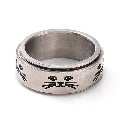 Black Enamel Cat Rotating Fidget Band Ring RJEW-I089-04P-1