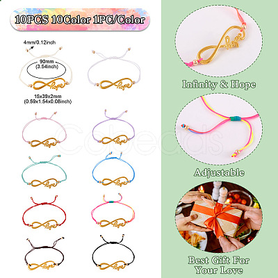 10Pcs 10 Color Alloy Infinity with Hope Link Bracelets Set for Men Women BJEW-TAC0008-01-1