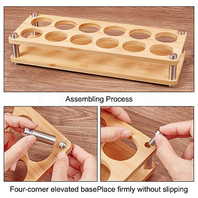 12-Hole Bamboo Glass Holder Display Racks ODIS-WH0061-08B-1