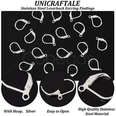 Unicraftale 40Pcs 304 Stainless Steel Leverback Earring Findings STAS-UN0041-87-1