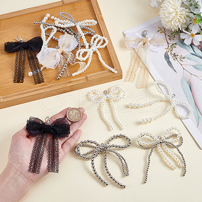 12Pcs 6 Styles Lace & Plastic Bowknot Shoe Charms DIY-HY0002-57-1
