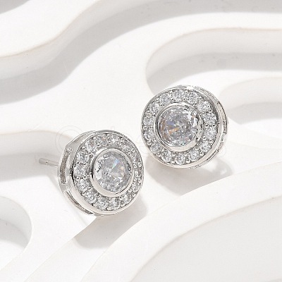 Brass Micro Pave Clear Cubic Zirconia Stud Earrings X-EJEW-Q015-10P-1