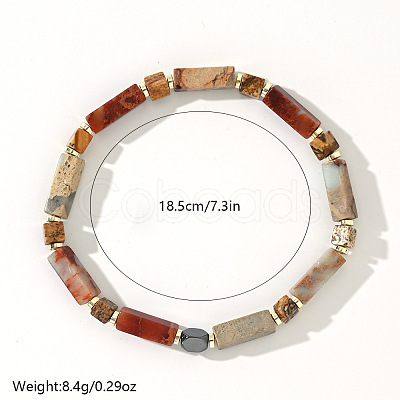 Vintage Bohemian Synthetic Aqua Terra Jasper & Non-magnetic Hematite & Natural Picture Jasper Cuboid Beaded Stretch Bracelets for Men YF8197-1