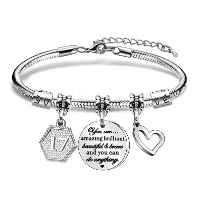 Birthday 201 Stainless Steel Charm Bracelets FS-WGBAA71-04-1