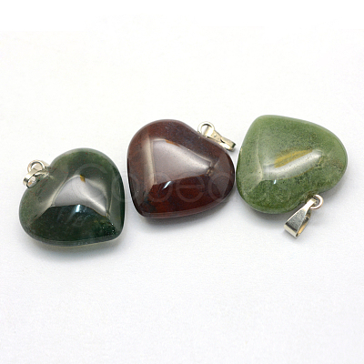 Heart Natural Indian Agate Pendants G-Q438-08-1