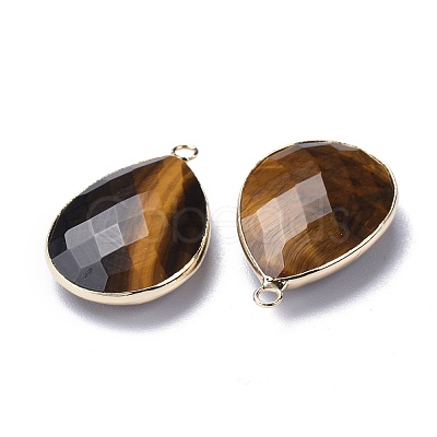 Faceted Natural Tiger Eye Pendants G-M356-A01-LG-1