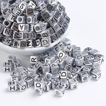 Antique Silver Plated Large Hole Acrylic European Beads X-PACR-Q099-01-1