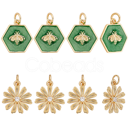 8Pcs 2 Styles Brass Enamel Pendants KK-AR0004-61-1