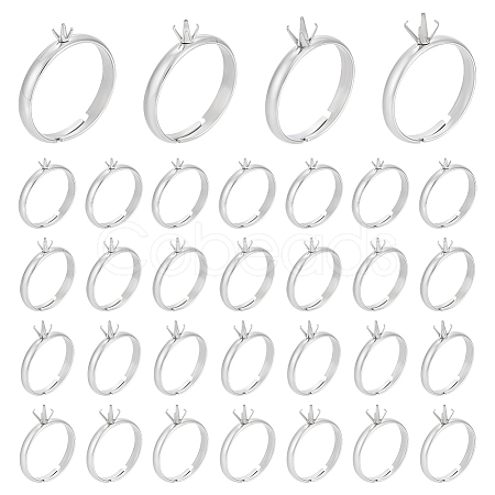 32Pcs 4 Styles 304 Stainless Steel Cuff Ring Components STAS-UN0064-46-1