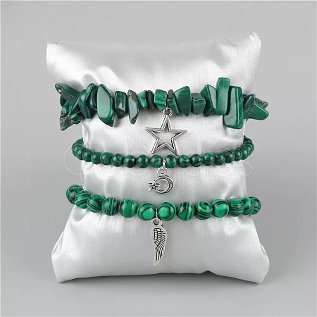 3Pcs Alloy & Synthetic Malachite Beads Charm Bracelets DY7954-16-1