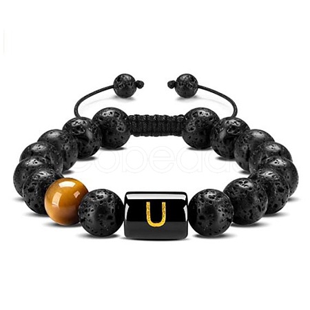 Natural Tiger Eye & Lava Rock Round Beads Adjustable  Bracelets TV6214-21-1