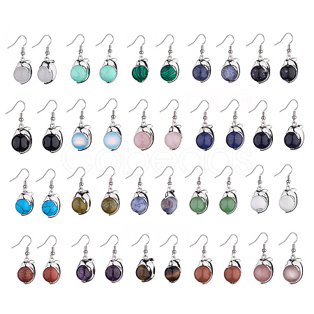 Natural & Synthetic Gemstone Dolphin Dangle Earrings with Crystal Rhinestone EJEW-A092-20P-1