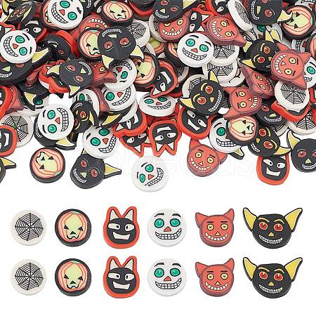 240Pcs 6 Style Halloween Handmade Polymer Clay Cabochons CLAY-AR0001-35-1