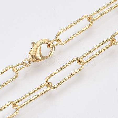 Brass Textured Paperclip Chain Necklace Making MAK-S072-02A-G-1