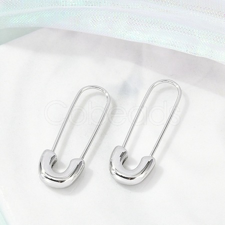 304 Stainless Steel Safety Pin Charm Huggie Hoop Earrings for Women EJEW-C096-41P-1