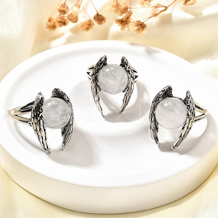 Natural Quartz Crystal Wings Adjustable Rings RJEW-K241-04AS-07-1