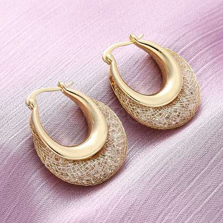 Brass Clear Cubic Zirconia Hoop Earrings EJEW-R025-36G-1