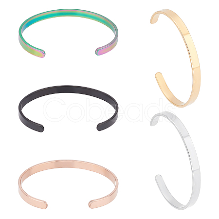 5Pcs 5 Colors Stainless Steel Open Cuff Bangles BJEW-UN0001-29-1