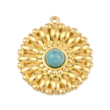Bohemian Style 304 Stainless Steel with Synthetic Turquoise Pendants STAS-G381-02G-05-1