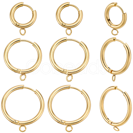 12Pcs 3 Style 201 Stainless Steel Huggie Hoop Earring Findings STAS-BBC0004-91G-1