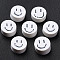 Handmade Polymer Clay Beads, for DIY Jewelry Crafts Supplies, Flat Round with Smiling Face, White, 9x4~5mm, Hole: 1.6mm