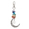 Natural & Synthetic Mixed Gemstone Chip Pendant Decorations, with Alloy Pendants and Swivel Clasps, Moon, Star, 113mm