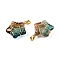 Lampwork Pendants, Copper Wire Wrapped Star Charm, Golden, Dark Cyan, 22.5x19.5x8mm, Hole: 2.5~4x6mm