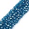 Electroplate Glass Beads Strands, Pearl Luster Plated, Faceted, Rondelle, Steel Blue, 4x3mm, Hole: 0.4mm, about 113~115pcs/strand, 41~41.5cm