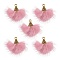 Faux Mink Fur Tassel Pendant Decorations, with Antique Golden Alloy Findings, Pale Violet Red, 20~30x28~30mm, Hole: 1.8mm