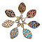 Polymer Clay Rhinestone Pendants, with Gemstone Chip/Natural Shell Chip and PU Leather, Horse Eye, Golden, PP12(1.8~1.9mm), 41~42x25x6~7mm,  Hole: 9x5mm