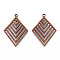 Natural Walnut Wood Pendants, Undyed, Hollow Rhombus Charm, Camel, 34x25x2.5mm, Hole: 1.6mm