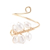 Copper Wire Wrapped Natural Cultured Freshwater Pearl Cuff Rings for Women RJEW-JR00438-1