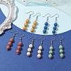 Dyed Nature Lava Rock Round Beaded Dangle Earrings for Women EJEW-JE05636-2