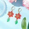 304 Stainless Steel Flower with Leaf Leverback Earrings EJEW-MZ00456-4