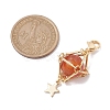 Natural Carnelian Brass Pendant Decorations HJEW-JM01817-04-3