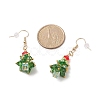 Glass Braided Beaded Christmas Tree Dangle Earrings EJEW-JE05151-02-3