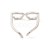 Brass Glasses Frame Open Cuff Ring for Women X-RJEW-F140-140P-2
