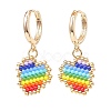 Rainbow Color Japanese Seed Braided Heart Dangle Hoop Earrings EJEW-MZ00004-2
