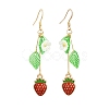 Strawberry Alloy Enamel & Acrylic Leaf Dangle Earrings EJEW-JE06625-2