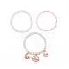 3Pcs 3 Style Shell Pearl & Glass Seed Beaded Stretch Bracelets Set BJEW-JB08705-02-4