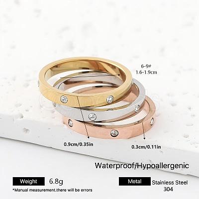 304 Stainless Steel Rhinestone Finger Rings for Women ON2789-1-1