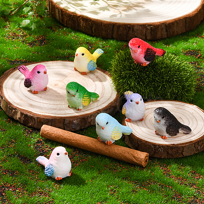 24Pcs 8 Colors Resin Birds Figurine Display Decorations DJEW-SP0001-16-1