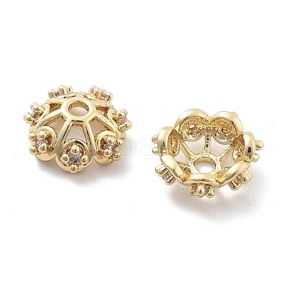 Rack Plating Flower Brass Micro Pave Clear Cubic Zirconia Bead Caps KK-H449-65G-02-NR-1