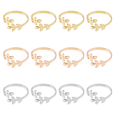 12Pcs 3 Colors Alloy Leafy Branch Open Cuff Finger Rings Set for Women RJEW-HY0001-02-1