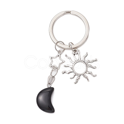 Synthetic Opalite & Natural Obsidian Pendant Keychains KEYC-JKC01212-1