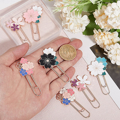 Globleland 7 Pcs 7 Style Rose Gold Tone Zinc Alloy Enamel Bookmarks AJEW-GL0001-88-1