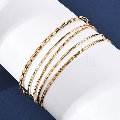5Pcs 304 Stainless Steel Bangle Set for Women BJEW-S162-01A-G-1