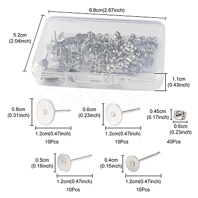 40Pcs 4 Size 304 Stainless Steel Stud Earring Findings STAS-YW0001-56-1
