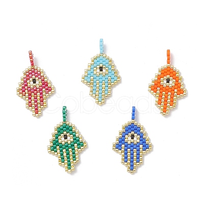 Glass Seed Beaded Hamsa Hand with Eye Pendants PALLOY-MZ01054-1