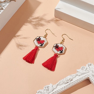 Glass Seed Braided Hexagon Dangle Earrings EJEW-MZ00052-01-1
